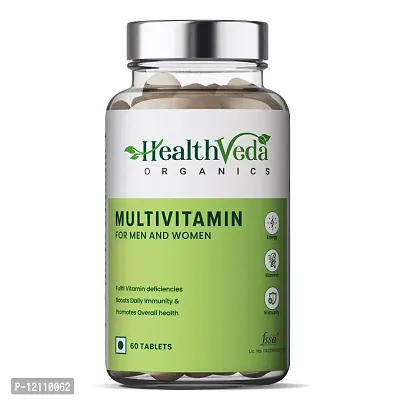 Health Veda Organics Multivitamin for Men and Women with Zinc, Vitamin C, Vitamin D3, Multiminerals  Ginseng Extract | 60 Veg Tablets | Enhances Energy, Stamina  Immunity | Supports Bone Health