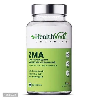 Health Veda Organics ZMA (Zinc, Magnesium Aspartate  Vitamin B6) | Supports Muscle Recovery  Sleep Quality | For Both Men  Women | 60 Veg Tablets