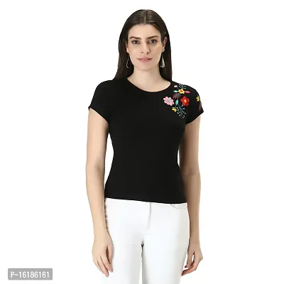 Uniqlive embroidered black t-shirt for girls and women | Designer T-shirt for collage , office or casual wear