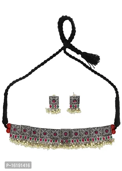 Uniqlive Silver- Platted Choker Set | Traditional Handcrafted Jewelry Set-thumb2