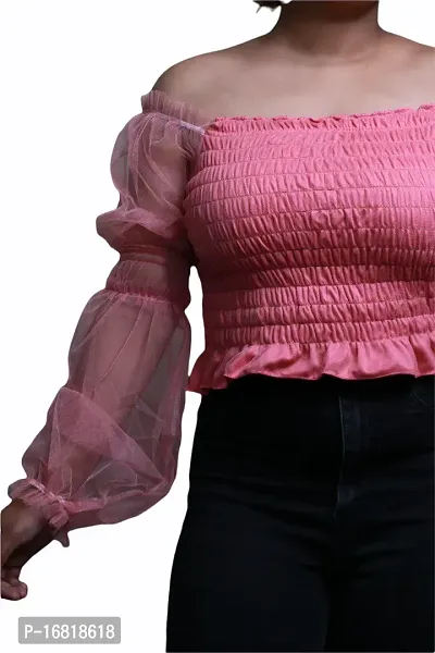 Uniqlive Designer Casual Puff Sleeves Pink Color Top.-thumb3