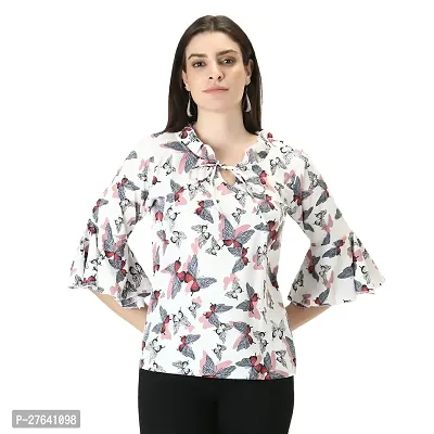 Uniqlive Casual Bell Sleeves Printed Women White Top