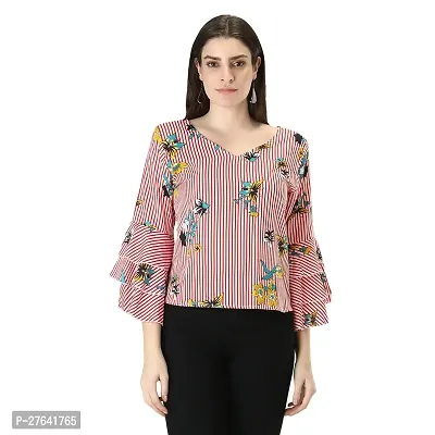 Uniqlive printed bell sleeves pink color casual wear top for girls and women in pink color