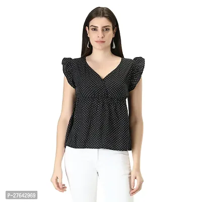 Uniqlive Girls Ruffle Sleeve Polka Dot Printed Top, Stylish Top for Girls and Womens in Black Color Top