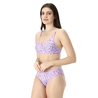 Stylish Purple Cotton Blend Printed Bra And Panty Set For Women-thumb1