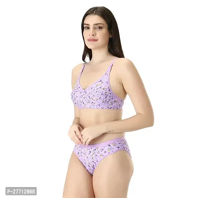 Stylish Purple Cotton Blend Printed Bra And Panty Set For Women-thumb2