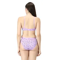 Stylish Purple Cotton Blend Printed Bra And Panty Set For Women-thumb2