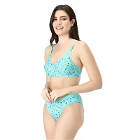 Stylish Green Cotton Blend Printed Bra And Panty Set For Women-thumb1