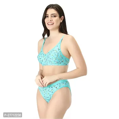 Stylish Green Cotton Blend Printed Bra And Panty Set For Women-thumb2