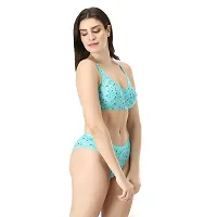 Stylish Green Cotton Blend Printed Bra And Panty Set For Women-thumb2