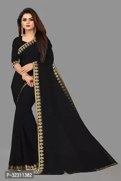 Beautiful Satin Saree With Blouse Piece-thumb0