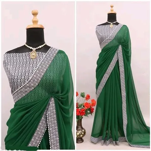 Glamorous Satin Saree with Blouse piece 