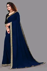 New Trending Plain with heavy maharani lace border Georgette Saree For Partywear-thumb1