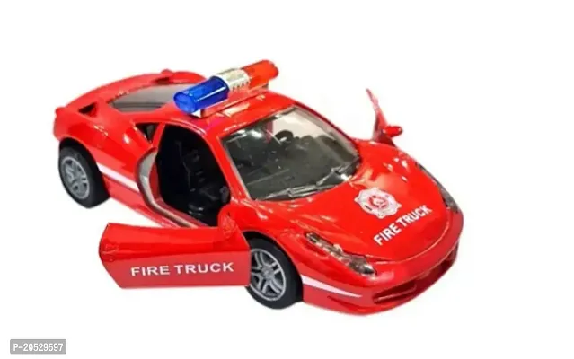 Mini Pull Back Metal Diecast Fire Fighter Rescue Sports Car With Front Doors Openable Realistic Design-thumb0