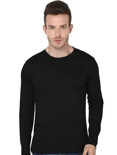 Stylish Polycotton Solid Full Sleeve Round Neck Tees For Men