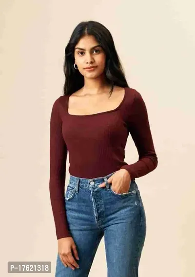 deep neck full sleeve crop top-thumb0