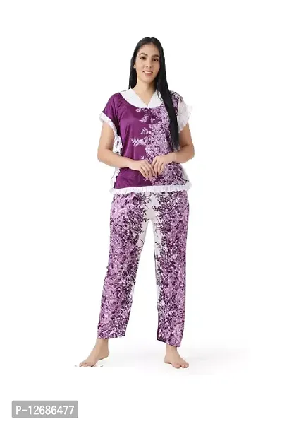 Elegant Satin Printed Night Suits For Women-thumb0