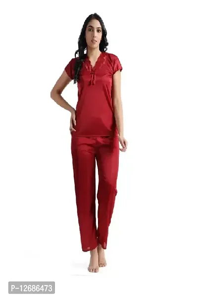Elegant Satin Solid Night Suits For Women-thumb0