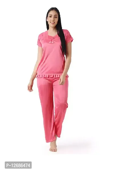 Elegant Satin Solid Night Suits For Women-thumb0