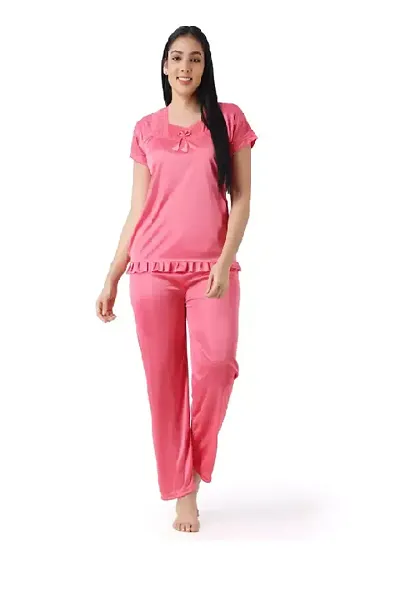 Elegant Satin Solid Night Suits For Women