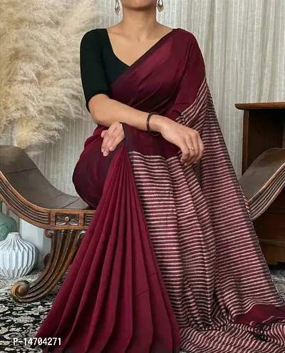 Stylish Fancy Khadi Cotton Saree With Blouse Piece For Women-thumb0