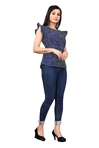 Party Flared Sleeves Printed Women Blue Top (X-Large, Blue)-thumb4