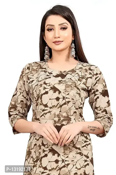 Women Stitched Floral Print Crepe Straight Kurti (Grey Coffee Multicolor) (Medium)-thumb3