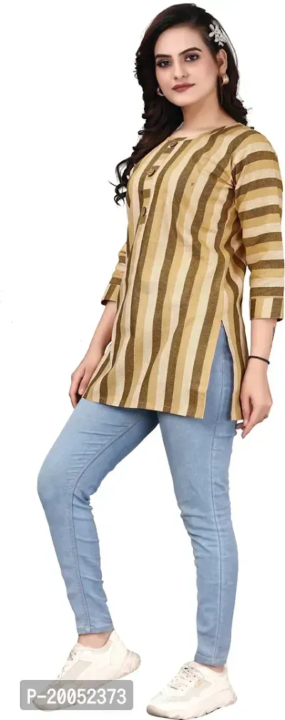 Trendy Straight Yellow Striped Khadi Cotton Kurta-thumb5