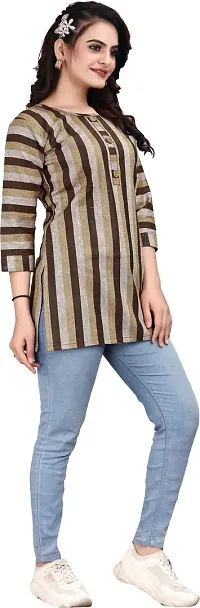 Trendy Straight Brown Striped Khadi Cotton Kurta-thumb2