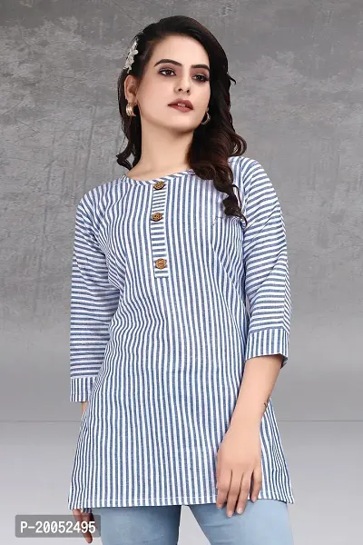 Trendy Straight Blue Striped Khadi Cotton Kurta-thumb4
