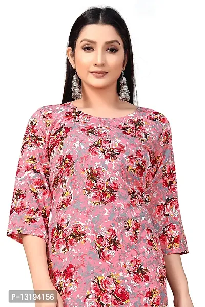 Women Floral Print Crepe Straight Kurta (Pink)-thumb3