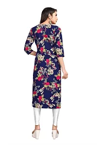 Women Stitched Floral Print Crepe Straight Kurti (Blue Multicolor)-thumb1