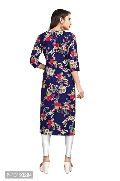 Women Stitched Floral Print Crepe Straight Kurti (Blue Multicolor)-thumb2