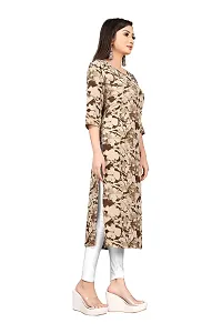 Women Stitched Floral Print Crepe Straight Kurti (Grey Coffee Multicolor) (Medium)-thumb3