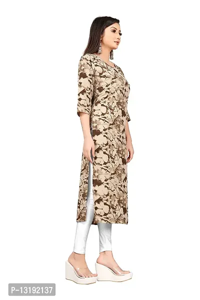 Women Stitched Floral Print Crepe Straight Kurti (Grey Coffee Multicolor) (Medium)-thumb4