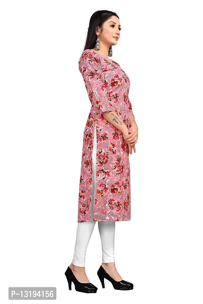 Women Floral Print Crepe Straight Kurta (Pink)-thumb4