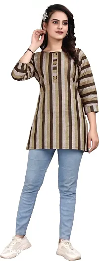 Trendy Straight Brown Striped Khadi Cotton Kurta