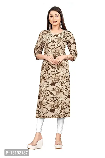 Women Stitched Floral Print Crepe Straight Kurti (Grey Coffee Multicolor) (Medium)-thumb0