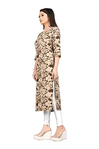 Women Stitched Floral Print Crepe Straight Kurti (Grey Coffee Multicolor) (Medium)-thumb4