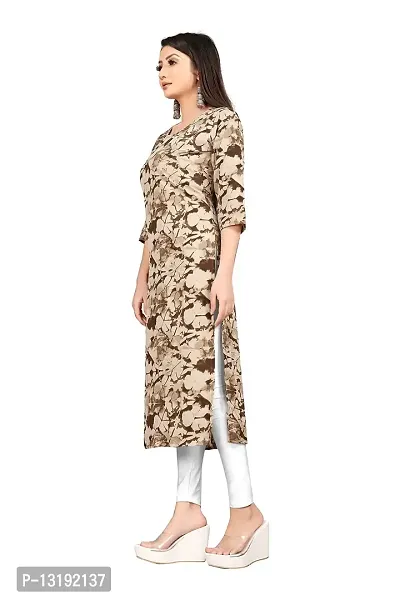 Women Stitched Floral Print Crepe Straight Kurti (Grey Coffee Multicolor) (Medium)-thumb5