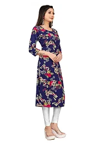 Women Stitched Floral Print Crepe Straight Kurti (Blue Multicolor)-thumb3