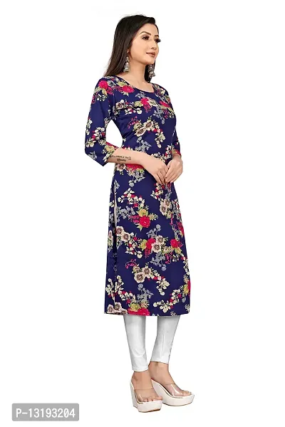 Women Stitched Floral Print Crepe Straight Kurti (Blue Multicolor)-thumb4