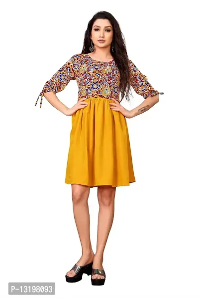Women Fit and Flare Yellow Dress (Small, Yellow)