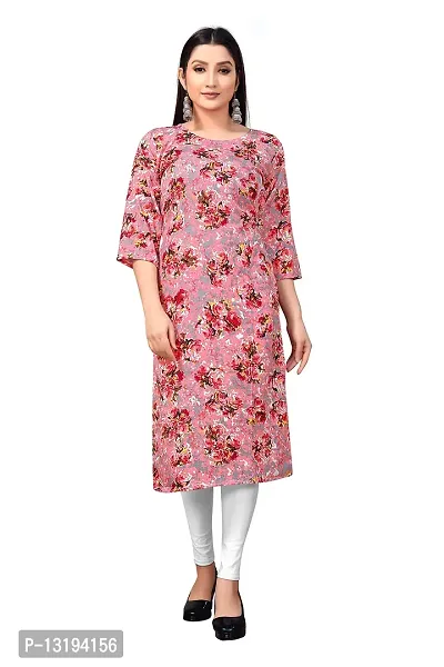 Women Floral Print Crepe Straight Kurta (Pink)-thumb0