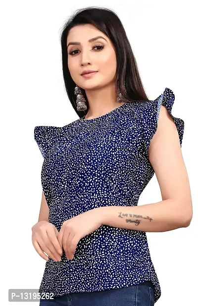 Party Flared Sleeves Printed Women Blue Top (X-Large, Blue)-thumb3