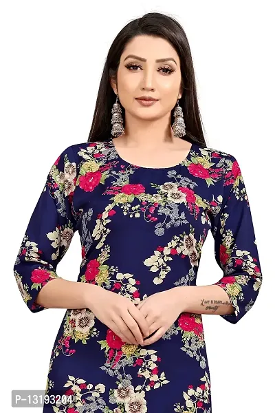 Women Stitched Floral Print Crepe Straight Kurti (Blue Multicolor)-thumb3