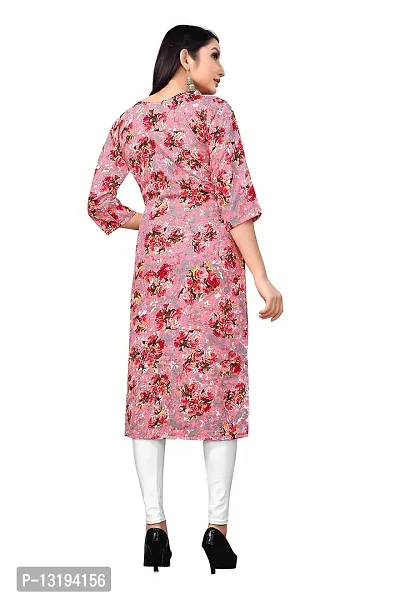 Women Floral Print Crepe Straight Kurta (Pink)-thumb2