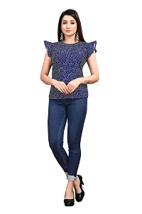 Party Flared Sleeves Printed Women Blue Top (X-Large, Blue)-thumb3