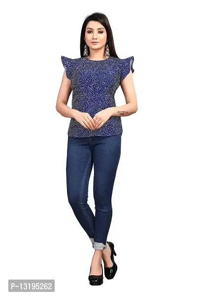 Party Flared Sleeves Printed Women Blue Top (X-Large, Blue)-thumb4