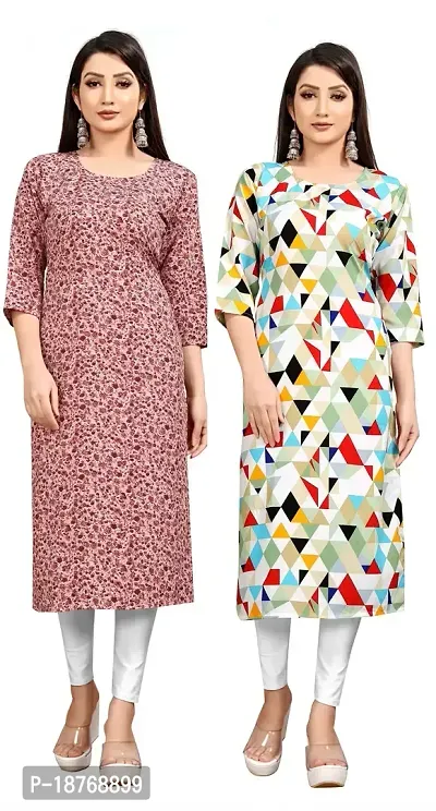 Stylish Straight Multicoloured Printed Crepe Kurta Pack Of 2-thumb0